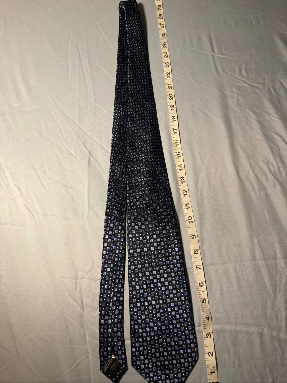 Fabio Fabio Classic Blue and Black Geometric Men's Tie. Hand made pure silk